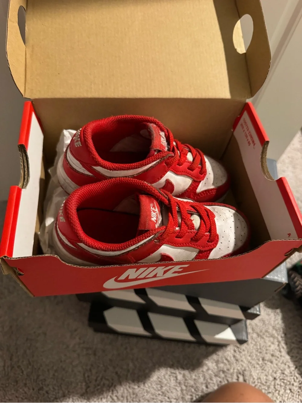 Nike Red and White Low-Top Kids Sneakers